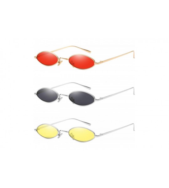 Oval Vintage Slender Oval Sunglasses Small Metal Frame Candy Colors - CR18CSYSWGH $31.15