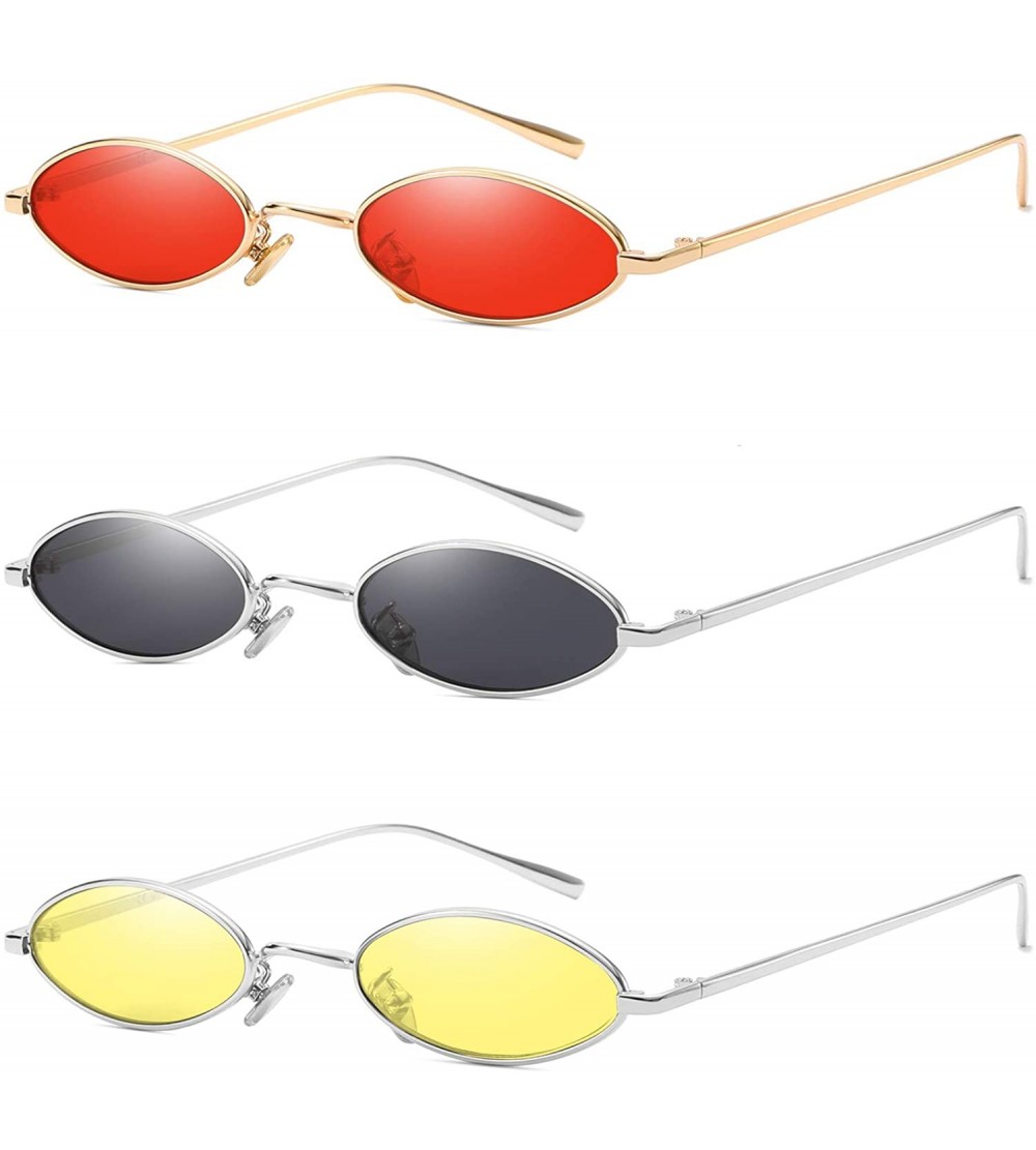 Oval Vintage Slender Oval Sunglasses Small Metal Frame Candy Colors - CR18CSYSWGH $31.15