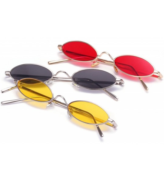 Oval Vintage Slender Oval Sunglasses Small Metal Frame Candy Colors - CR18CSYSWGH $31.15