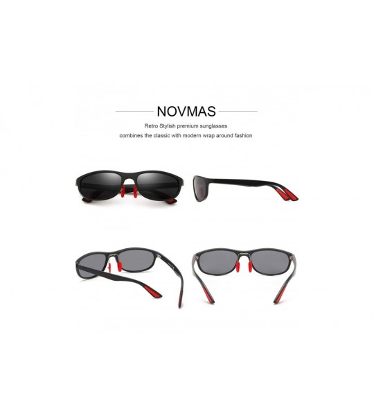 Oval Polarized Sport Sunglasses for Men Wrap Around Ultra-light Unbreakable TR Frame UV400 for Driving Golf - CN18KAAHTGG $35.29