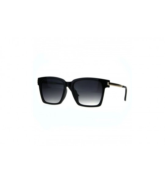 Rectangular Retro Boyfriend Plastic Rim Horned Hipster Sunglasses - Black Smoke - CH187WDAGAT $18.33