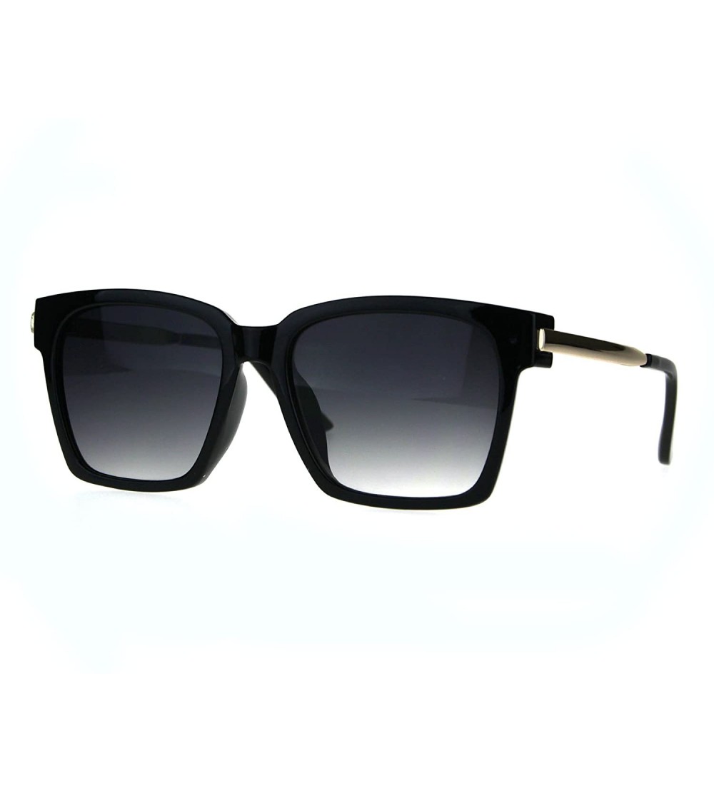 Rectangular Retro Boyfriend Plastic Rim Horned Hipster Sunglasses - Black Smoke - CH187WDAGAT $18.33