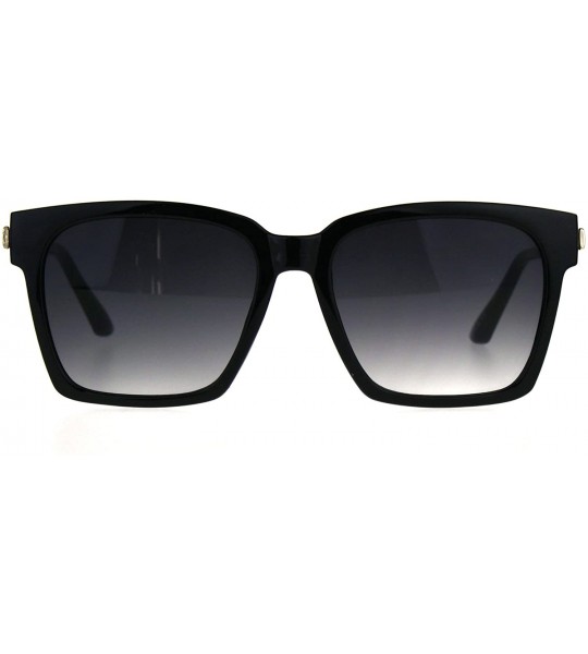 Rectangular Retro Boyfriend Plastic Rim Horned Hipster Sunglasses - Black Smoke - CH187WDAGAT $18.33