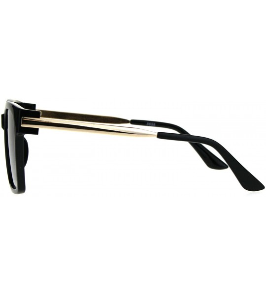 Rectangular Retro Boyfriend Plastic Rim Horned Hipster Sunglasses - Black Smoke - CH187WDAGAT $18.33