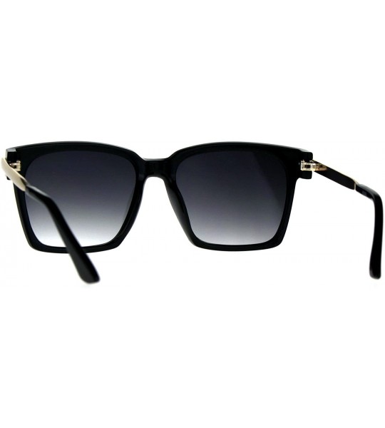 Rectangular Retro Boyfriend Plastic Rim Horned Hipster Sunglasses - Black Smoke - CH187WDAGAT $18.33