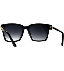 Rectangular Retro Boyfriend Plastic Rim Horned Hipster Sunglasses - Black Smoke - CH187WDAGAT $18.33