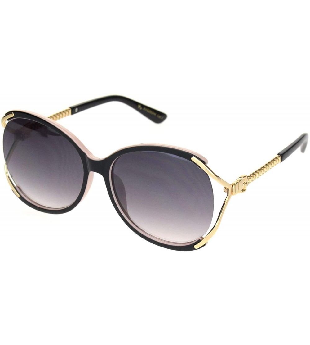 Butterfly Womens Luxury Exposed Side Lens Round Butterfly Sunglasses - Black Beige Gradient Black - C918NUU5NSR $22.97