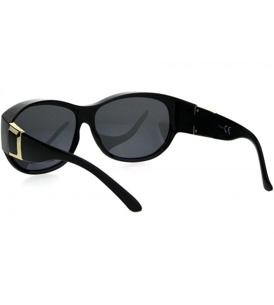 Oval Polarized Womens 61mm Luxury Fashion Fit Over Ornate Plastic Sunglasses - All Black - CF18H9U402C $26.23