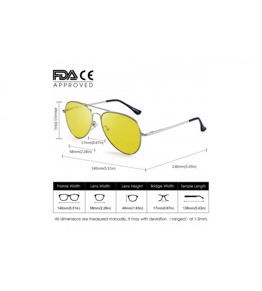 Aviator Aviator Sunglasses for Men Women Flat Lens Metal Frame with Spring Hinges UV400 Protection - Sliver/Tinted Yellow - C...