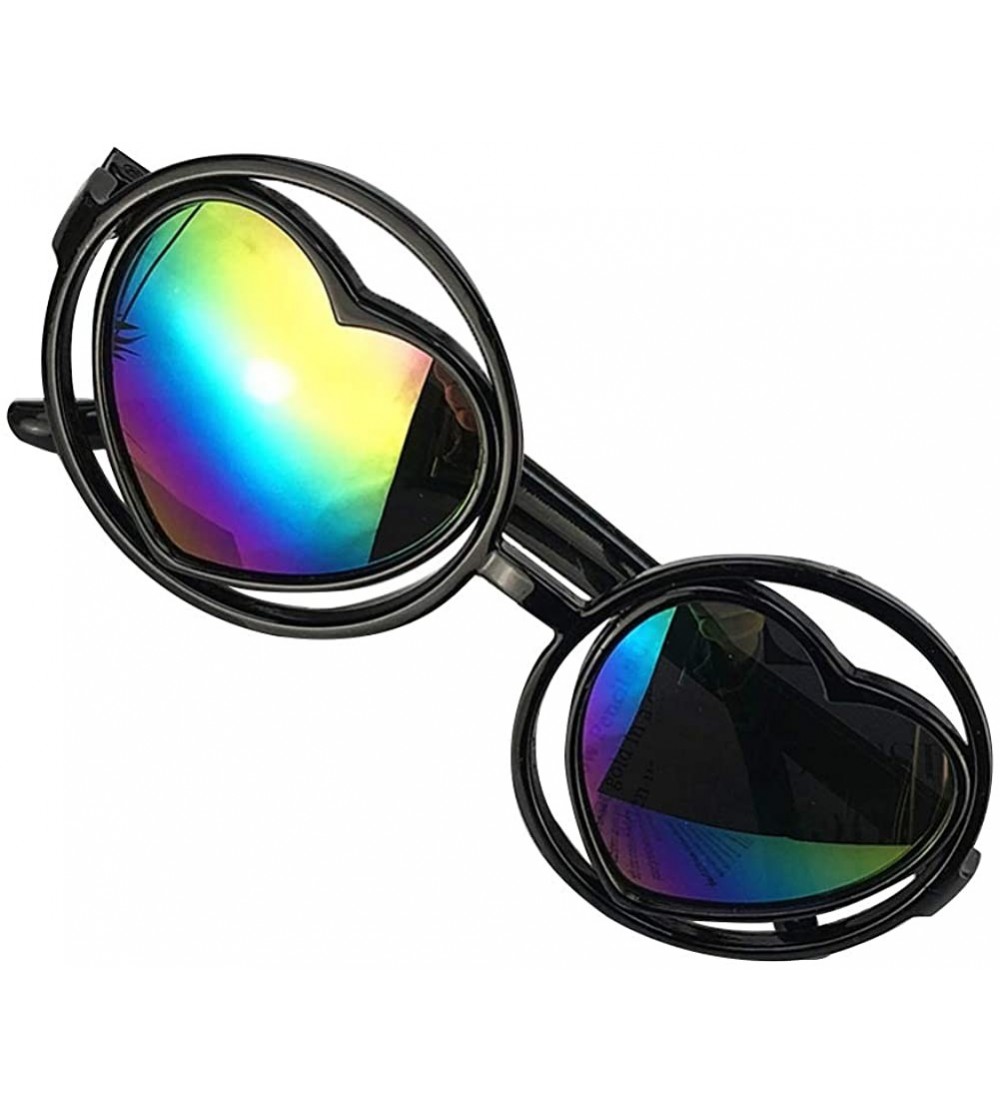 Round Kid Child Glasses Heart Dazzling Reflective Round Love Shade Decorative Sunglasses UV400 - Colorful - CS198E4E4IU $19.71