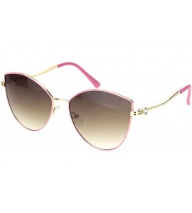 Cat Eye Womens Rhinestone Jewel Hinge Metal Rim Cat Eye Sunglasses - Pink Brown - C118NWTM3E9 $23.03