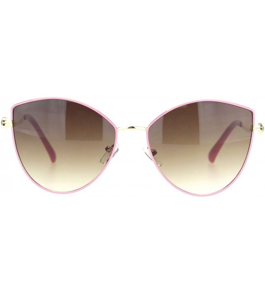 Cat Eye Womens Rhinestone Jewel Hinge Metal Rim Cat Eye Sunglasses - Pink Brown - C118NWTM3E9 $23.03