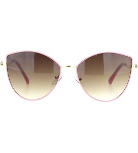 Cat Eye Womens Rhinestone Jewel Hinge Metal Rim Cat Eye Sunglasses - Pink Brown - C118NWTM3E9 $23.03