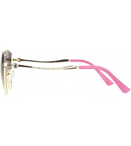 Cat Eye Womens Rhinestone Jewel Hinge Metal Rim Cat Eye Sunglasses - Pink Brown - C118NWTM3E9 $23.03