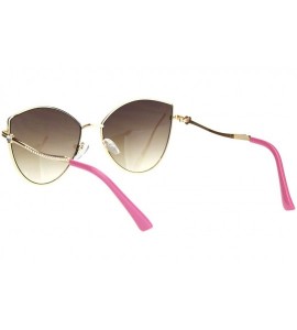 Cat Eye Womens Rhinestone Jewel Hinge Metal Rim Cat Eye Sunglasses - Pink Brown - C118NWTM3E9 $23.03