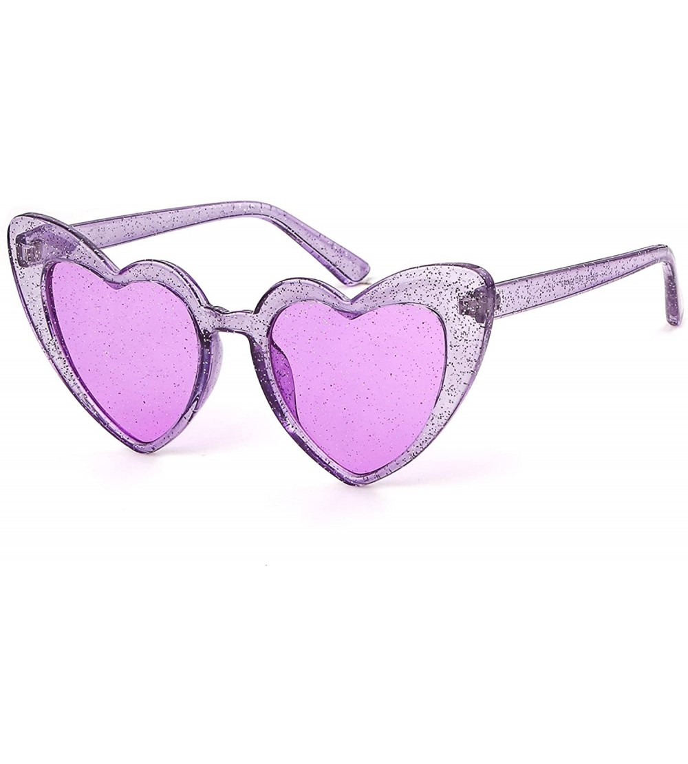 Oversized Clout Goggle Heart Sunglasses Vintage Cat Eye Mod Style Retro Kurt Cobain Glasses - Purple Glitter - CR18Q747NXX $2...