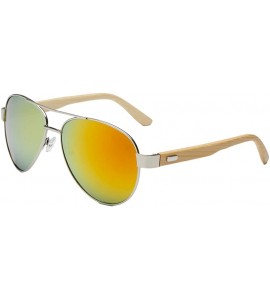 Oversized Unisex Wooden Bamboo Aviator Sunglasses Classic Retro Designer Uv400 60mm - Silver/Gold - CK12EMXXIU1 $25.41