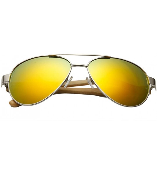 Oversized Unisex Wooden Bamboo Aviator Sunglasses Classic Retro Designer Uv400 60mm - Silver/Gold - CK12EMXXIU1 $25.41