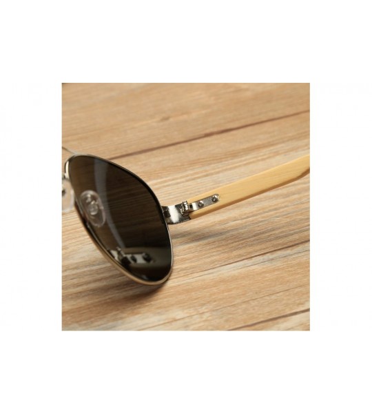 Oversized Unisex Wooden Bamboo Aviator Sunglasses Classic Retro Designer Uv400 60mm - Silver/Gold - CK12EMXXIU1 $25.41