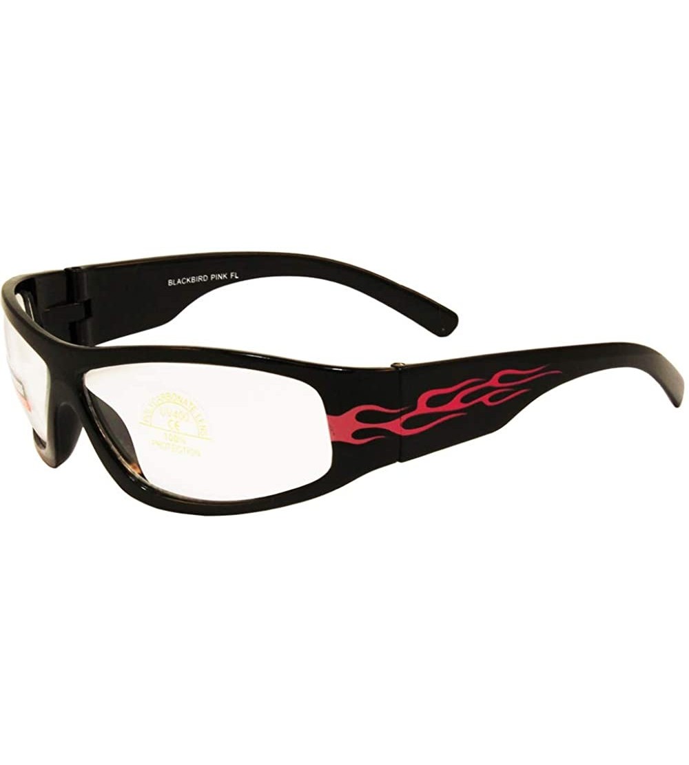 Wrap Birdz Blackbird Glossy Black Frame Pink Flame Sunglasses Clear Lens - CP12M0FGHDX $19.94