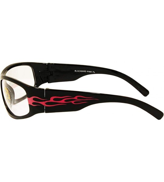 Wrap Birdz Blackbird Glossy Black Frame Pink Flame Sunglasses Clear Lens - CP12M0FGHDX $19.94