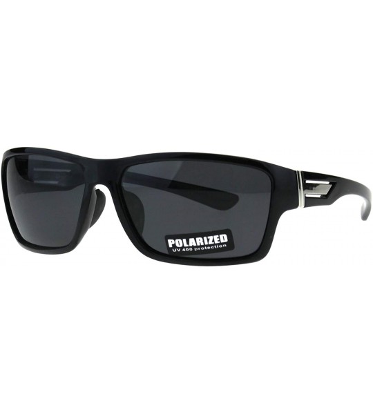 Rectangular Polarized Lens Sunglasses Mens Classic Rectangular Fashion Shades - Shiny Black (Black) - CF18O2YL286 $24.26