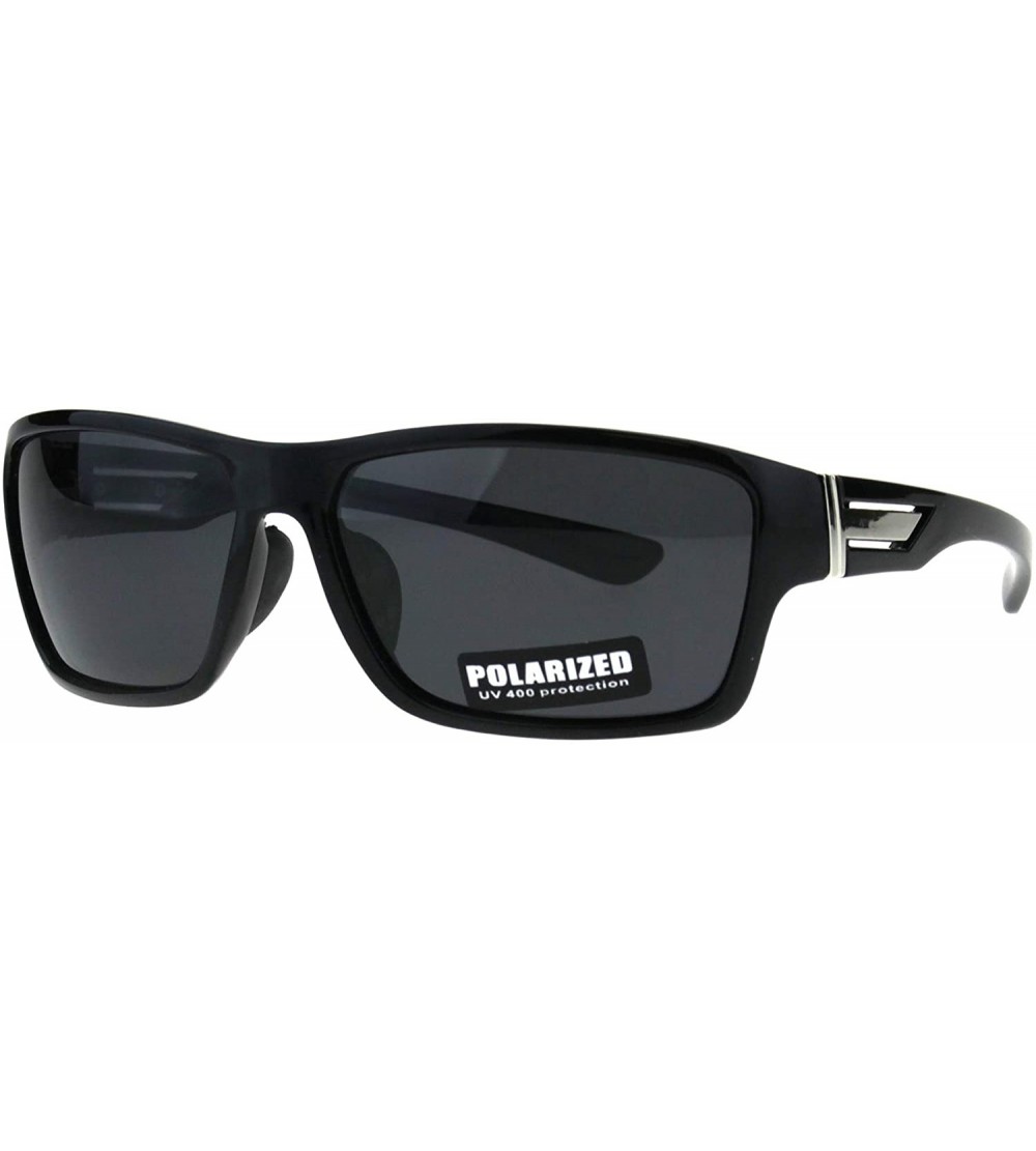 Rectangular Polarized Lens Sunglasses Mens Classic Rectangular Fashion Shades - Shiny Black (Black) - CF18O2YL286 $24.26