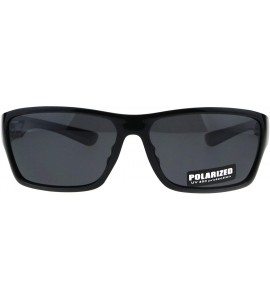 Rectangular Polarized Lens Sunglasses Mens Classic Rectangular Fashion Shades - Shiny Black (Black) - CF18O2YL286 $24.26