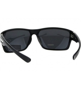 Rectangular Polarized Lens Sunglasses Mens Classic Rectangular Fashion Shades - Shiny Black (Black) - CF18O2YL286 $24.26