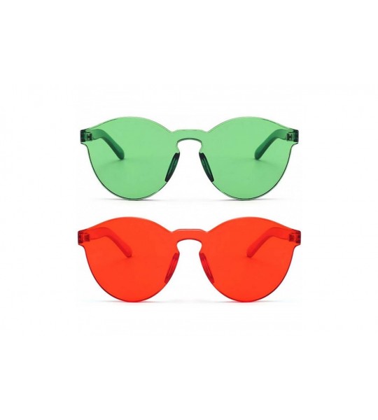 Rimless Women One Piece Rimless Transparent Tinted Sunglasses Colored Lens - Red Ad Green 58mm - CN18QR4872Z $29.47