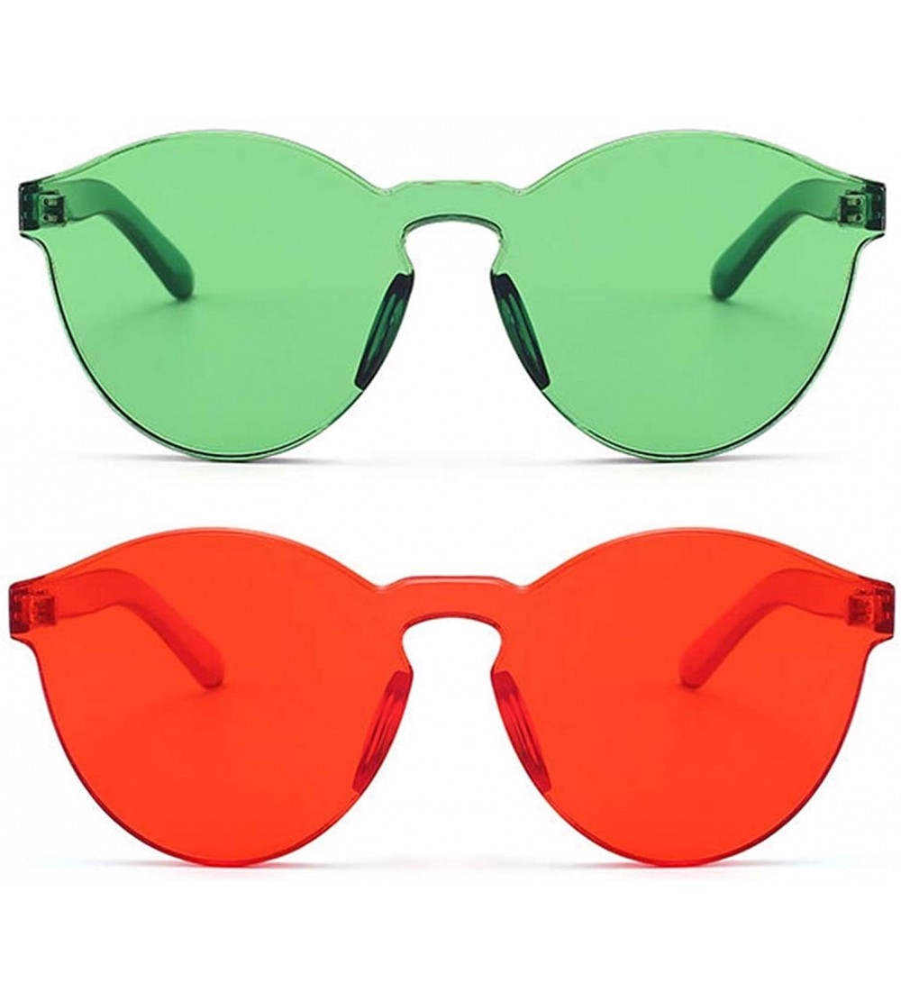 Rimless Women One Piece Rimless Transparent Tinted Sunglasses Colored Lens - Red Ad Green 58mm - CN18QR4872Z $29.47