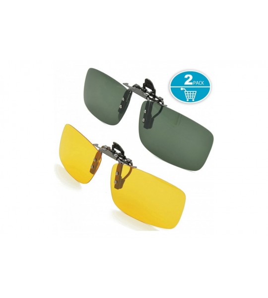 Round Clip-on Sunglasses - Unisex Polarized Frameless Rectangle Lens - Dark Green+yellow - CJ12G8WCXC3 $20.88