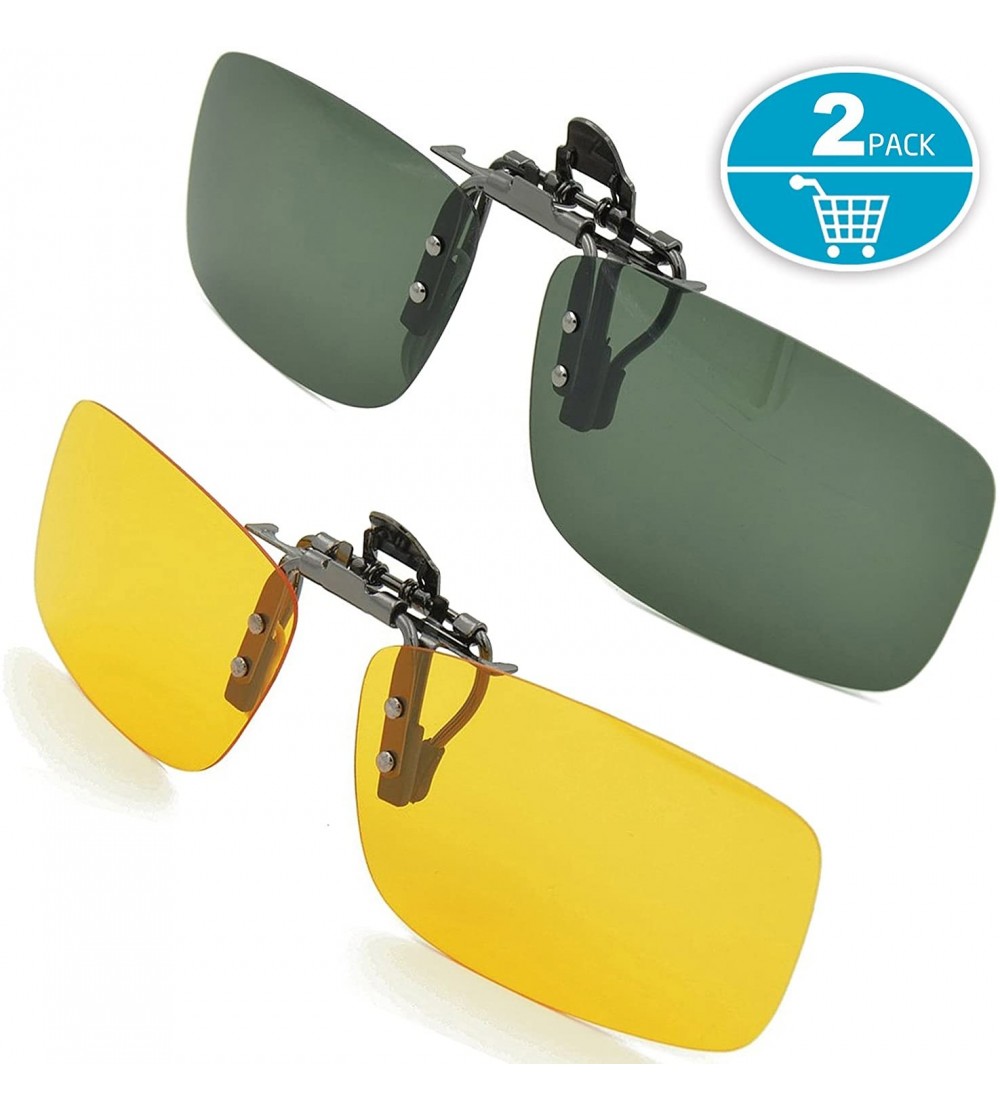 Round Clip-on Sunglasses - Unisex Polarized Frameless Rectangle Lens - Dark Green+yellow - CJ12G8WCXC3 $20.88