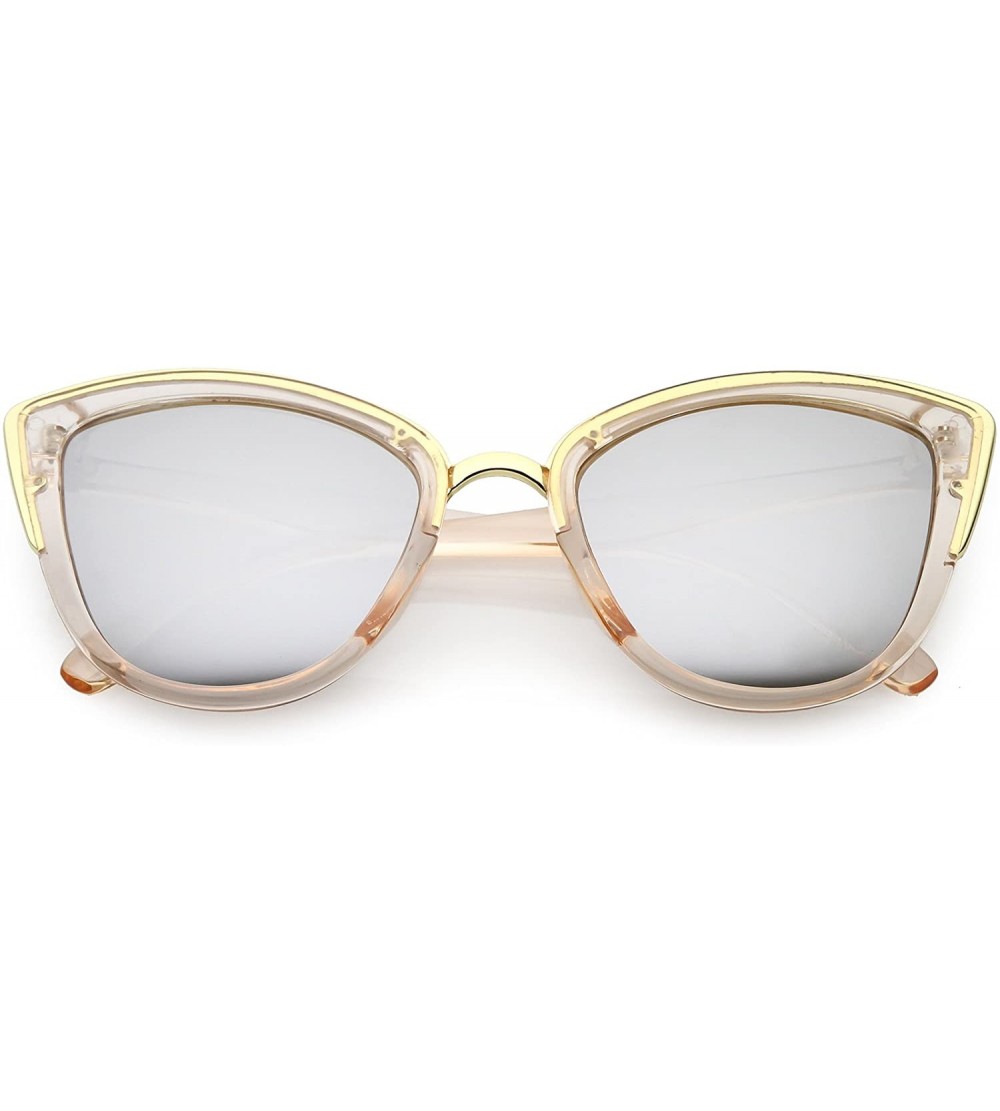 Cat Eye Women's Oversize Metal Trim Colored Mirror Lens Cat Eye Sunglasses 51mm - Clear Pink Gold / Silver Mirror - CJ188K6CZ...
