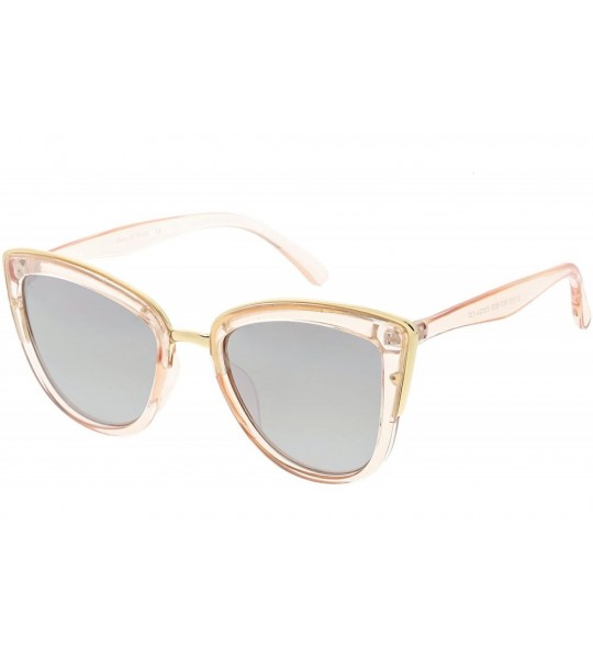 Cat Eye Women's Oversize Metal Trim Colored Mirror Lens Cat Eye Sunglasses 51mm - Clear Pink Gold / Silver Mirror - CJ188K6CZ...