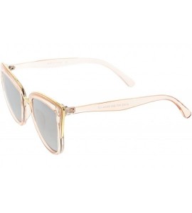 Cat Eye Women's Oversize Metal Trim Colored Mirror Lens Cat Eye Sunglasses 51mm - Clear Pink Gold / Silver Mirror - CJ188K6CZ...