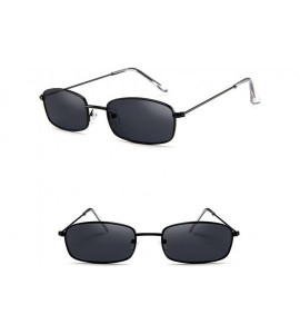 Rectangular Narrow Metal Rim Rectangular Hippie Sunglasses Slender Square Sunglasses - A - CS199SD60EU $15.88