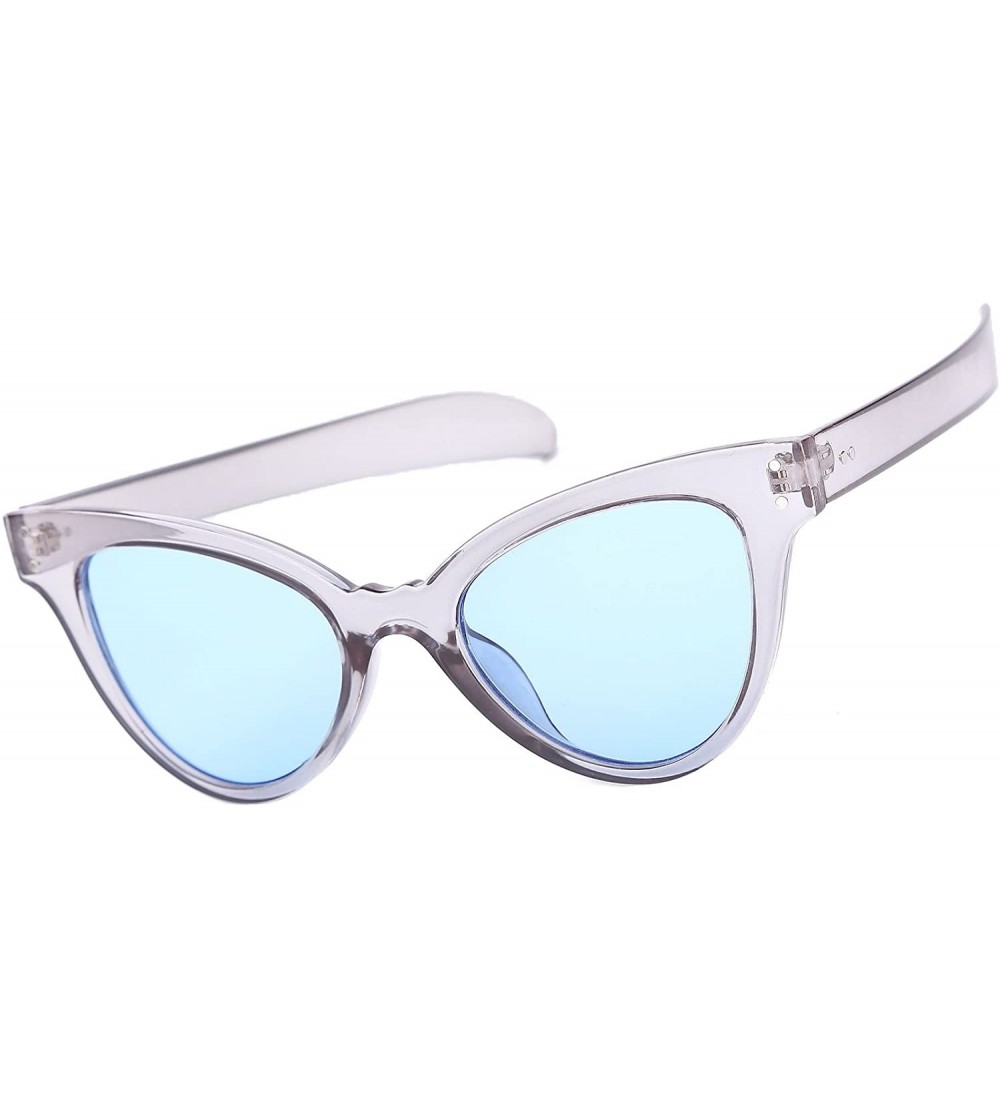 Goggle Classic Womens Cat Eye Glasses Sunglasses Tinted Lens UV400 Protection - Clear Blue Frame / Light Blue Lens - CC12NRKF...