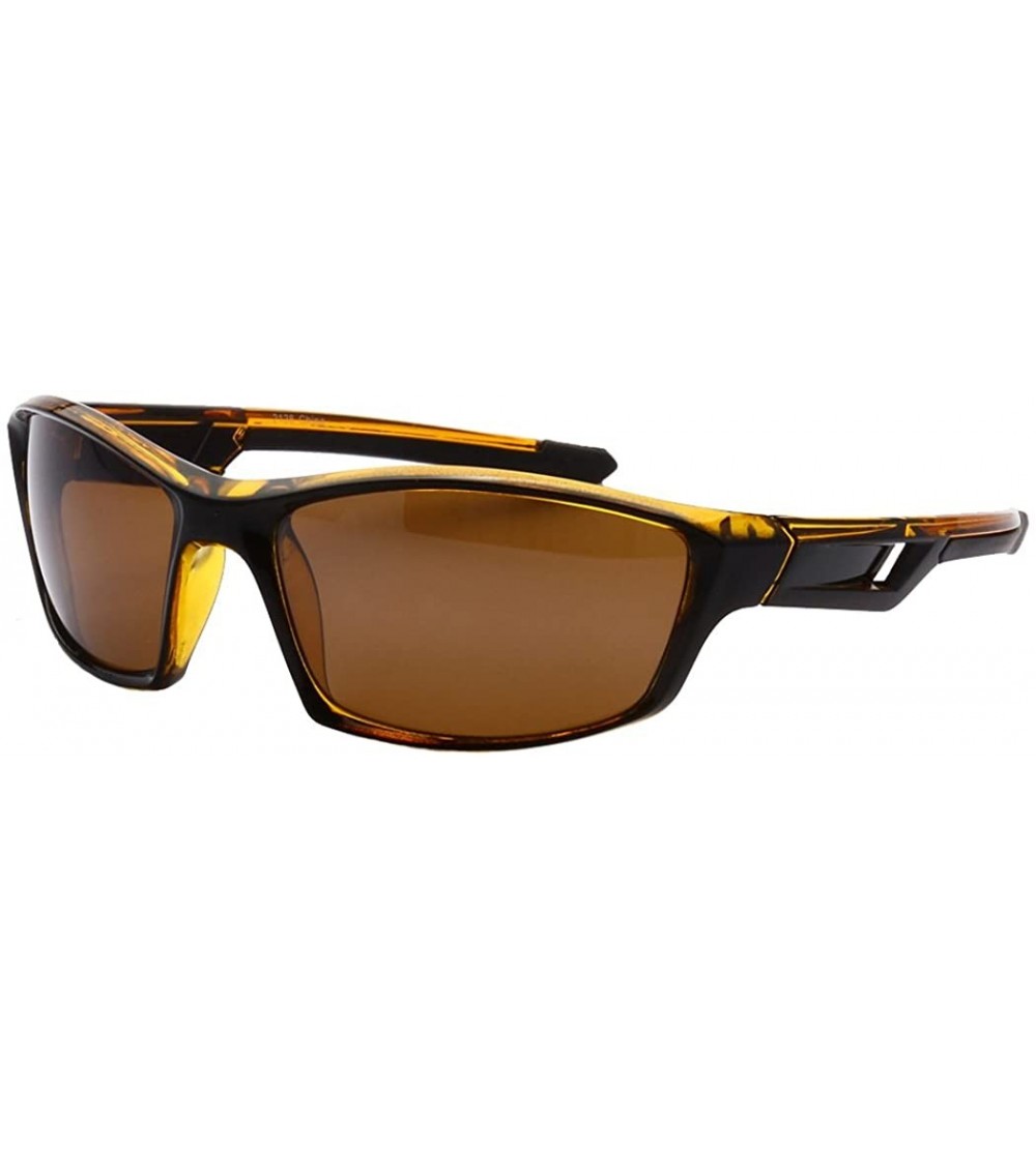 Sport Full Framed Outdoors Sports Sunglasses UV400 - Yellow Brown - CD12KW90NYD $17.59