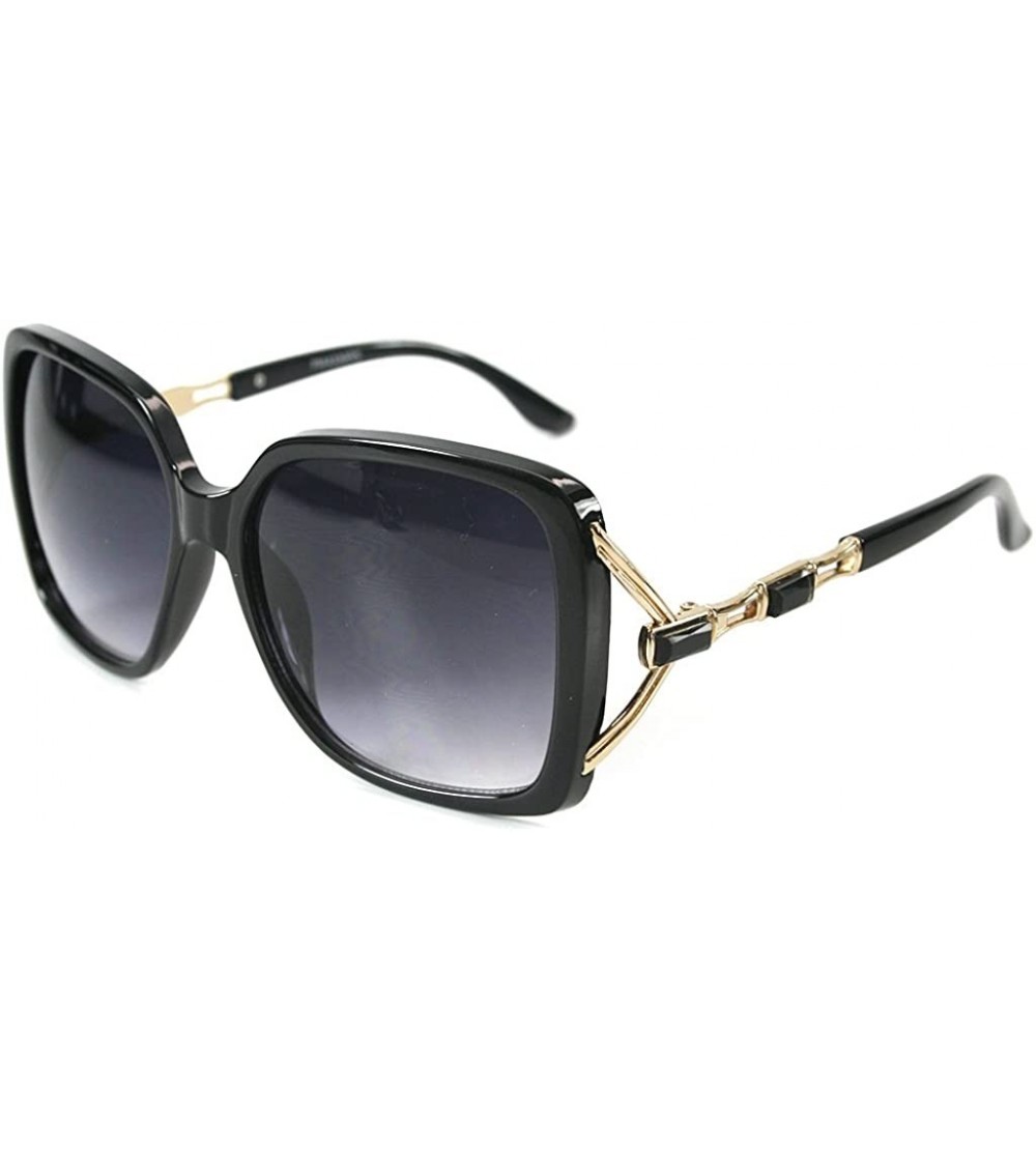 Square Sea Castle" Fashion Sunglasses with Crystal and Bamboo Embellishments for Women - Black and Gold - CZ12GVWMFLT $24.24