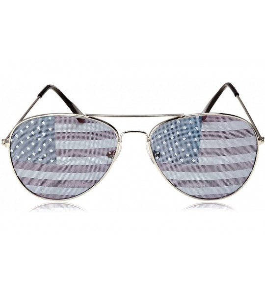 Aviator American Flag Aviator Sunglasses "USA" (Silver) - CC11EAYPS2D $16.83