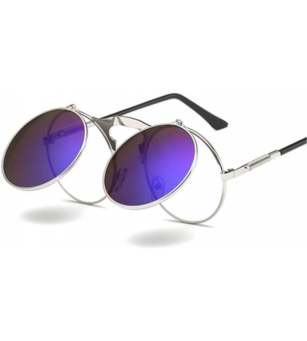 Goggle Retro Sunglasses Round Metal Frames Sun Glasses Women Men Eyewear Gold1 Silver Gray - CB194OW9U35 $43.68