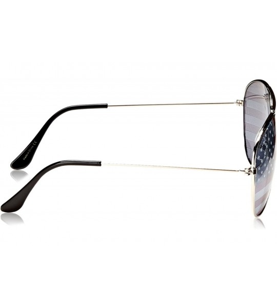 Aviator American Flag Aviator Sunglasses "USA" (Silver) - CC11EAYPS2D $16.83