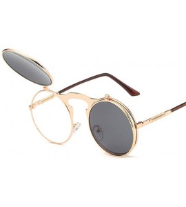 Goggle Retro Sunglasses Round Metal Frames Sun Glasses Women Men Eyewear Gold1 Silver Gray - CB194OW9U35 $43.68