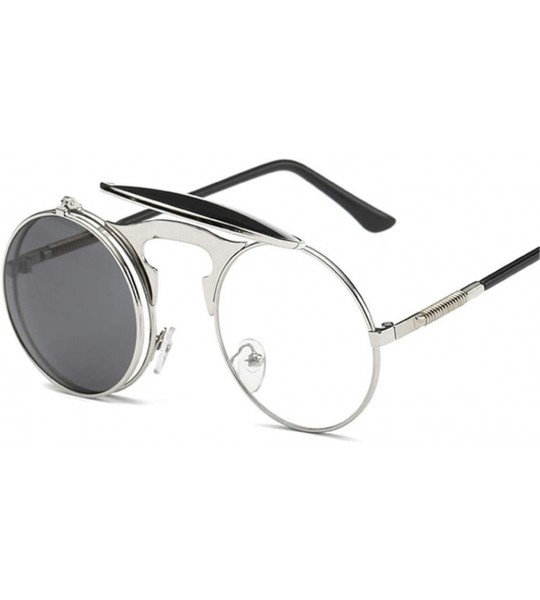 Goggle Retro Sunglasses Round Metal Frames Sun Glasses Women Men Eyewear Gold1 Silver Gray - CB194OW9U35 $43.68