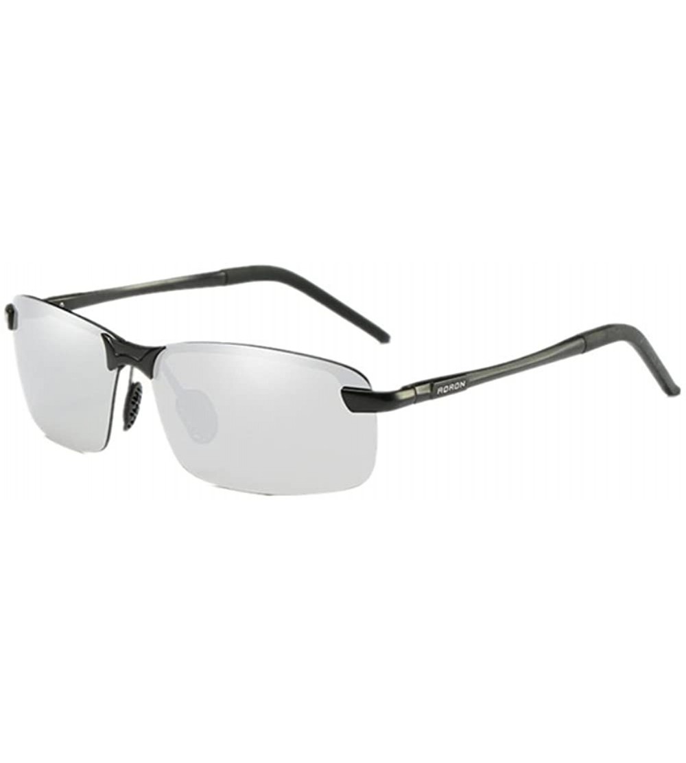 Semi-rimless Men Fashion Polarized UV400 Sunglasses Driving Mirrors Coating Eyewear Sun Glass - Black F Silver Lens - CM17YTE...