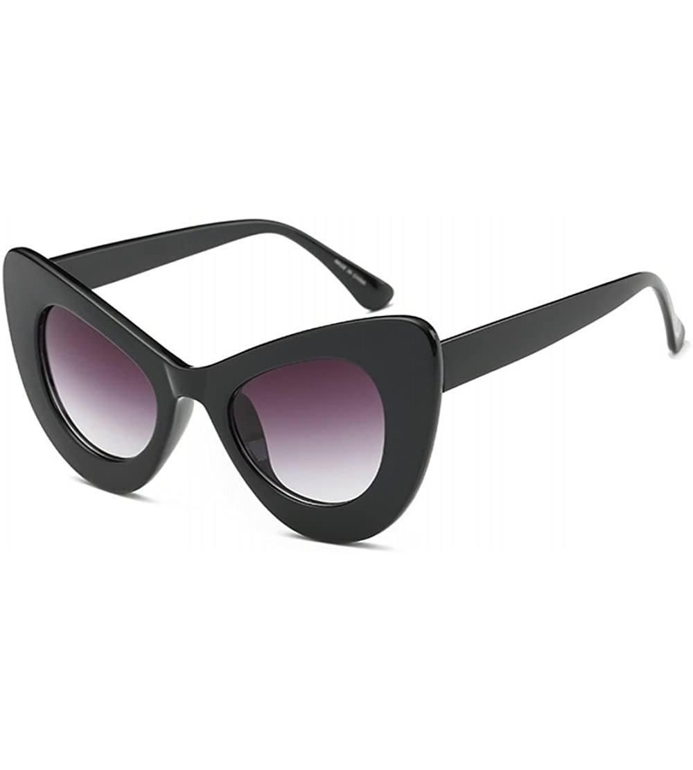 Oversized Womens Cat Eye Retro Eyewear Oversized Bold Rim Round Cateye Sunglasses - Bright Black Gray - CX18E86RG63 $33.15