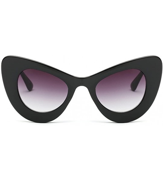 Oversized Womens Cat Eye Retro Eyewear Oversized Bold Rim Round Cateye Sunglasses - Bright Black Gray - CX18E86RG63 $33.15