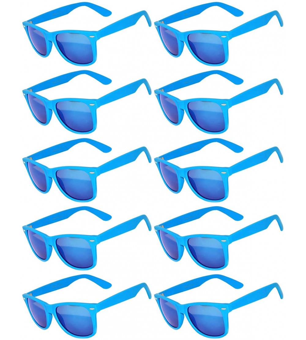 Wayfarer Vintage Mirrored Lens Sunglasses Matte Frame 10 Pairs in Multiple Colors OWL. - 10_pairs_light_blue - CX189Q7QHH3 $4...