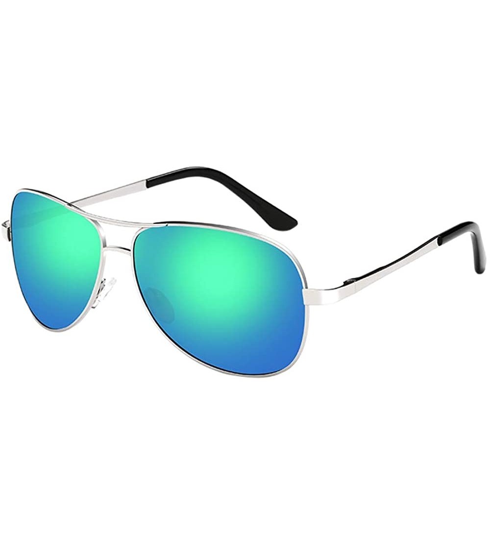 Goggle Sports Sunglasses - UV400 Goggles Driving Eyewear Horn Rimmed - Silver Frame/Bluegreen Lens - C518RL7942H $22.04